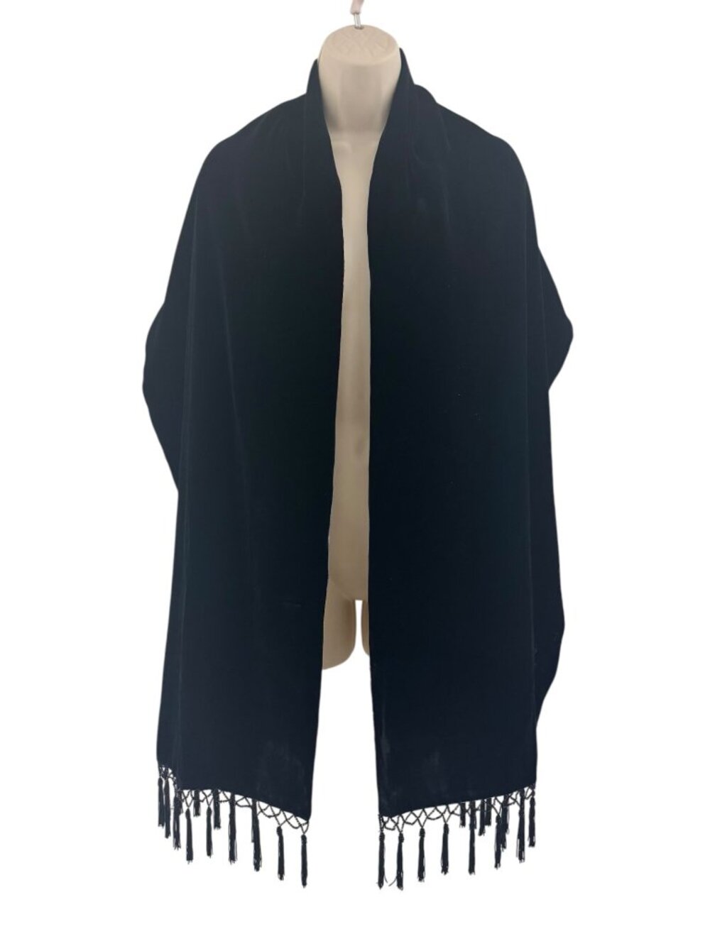 Black Velvet Velour Shawl Wrap Fringe Beaded Scarf Dressy Evening Wedding Party